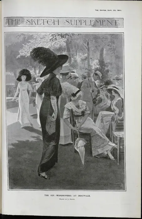 Framed Print : Illustration of women and men in a park at Deauville, France Framed Print : Illustration of women and men in a park at Deauville, France