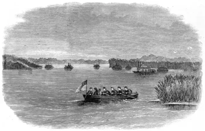 Framed Print : Illustrations of the American Civil war. Federal flotilla on Framed Print : Illustrations of the American Civil war. Federal flotilla on