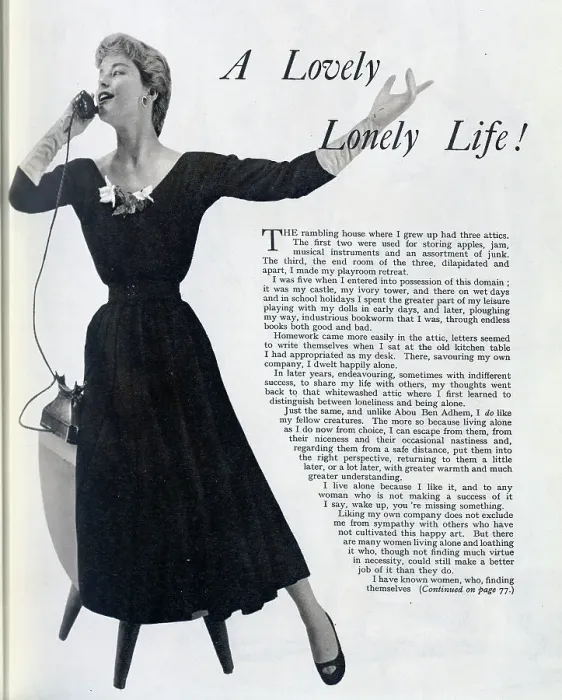 Framed Print : Image of a woman mid-phone conversation, taken from a lifestyle article about living alone. Date: 1954 Framed Print : Image of a woman mid-phone conversation, taken from a lifestyle article about living alone. Date: 1954