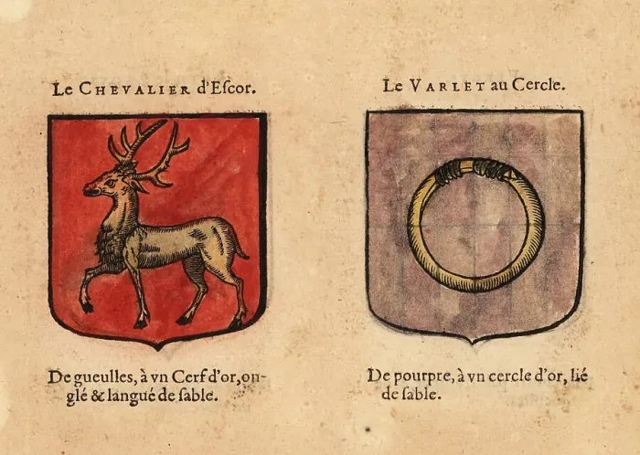 Framed Print : Imaginary coats of arms of the Good Knight Descor and the Varlet Framed Print : Imaginary coats of arms of the Good Knight Descor and the Varlet