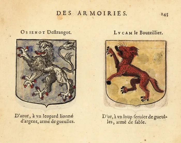 Framed Print : Imaginary coats of arms of Ozenot d'Estranger and Lucan the Bu Framed Print : Imaginary coats of arms of Ozenot d'Estranger and Lucan the Bu