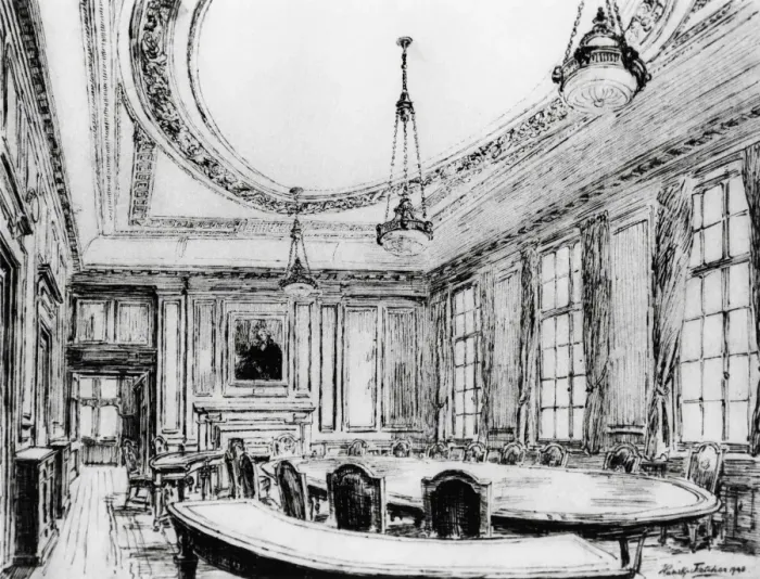 Framed Print : IMechE council room, etching by Fletcher Framed Print : IMechE council room, etching by Fletcher