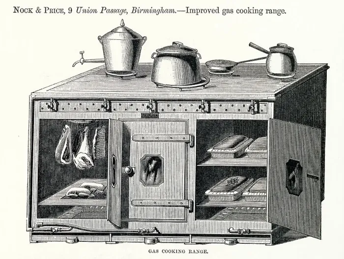 Framed Print : Improved gas cooking and heating range. Date: 1862 Framed Print : Improved gas cooking and heating range. Date: 1862