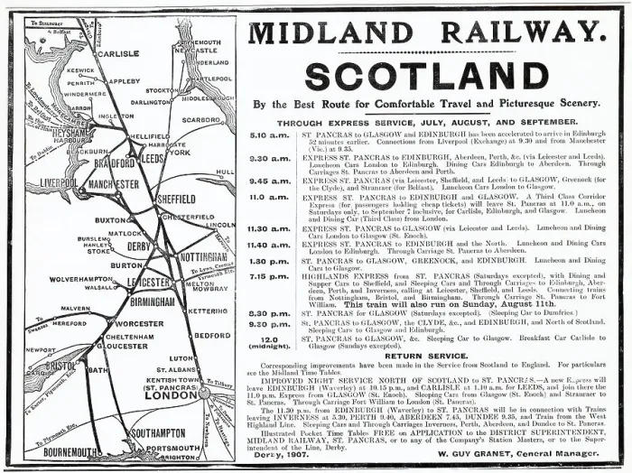 Framed Print : Improved night service from North of Scotland to St. Pancras, London. Date: 1907 Framed Print : Improved night service from North of Scotland to St. Pancras, London. Date: 1907