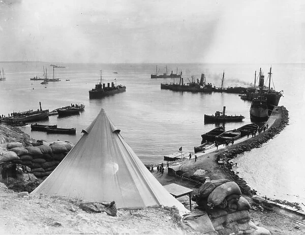 Improvised harbour at Gallipoli WWI