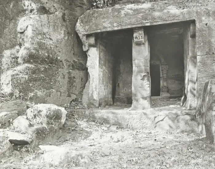 Framed Print : India - Entrance portico to a typical Budhist cave, Khondagi Framed Print : India - Entrance portico to a typical Budhist cave, Khondagi