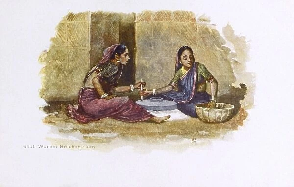 India - Ghati Women Grinding Corn