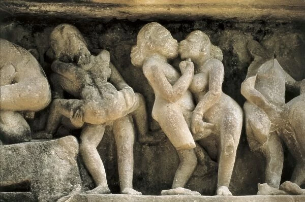 INDIA. Khajraho. Relief with erotic scenes of
