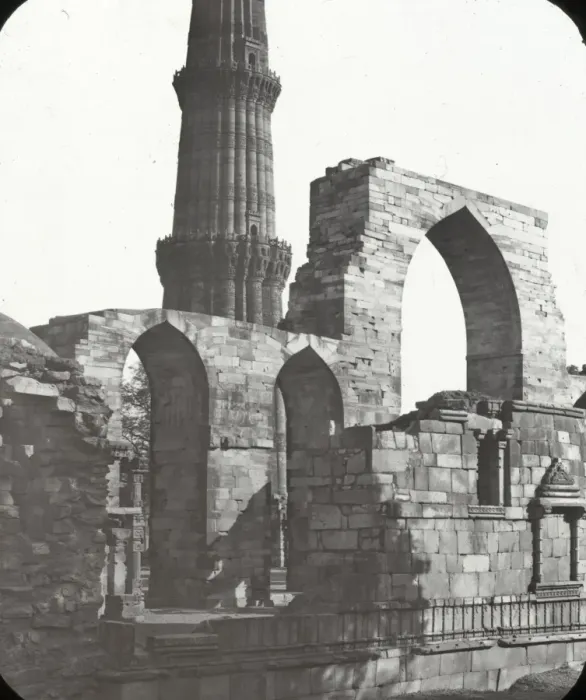 Framed Print : India - The Kutab - Arches and lower part of Tower, Delhi Framed Print : India - The Kutab - Arches and lower part of Tower, Delhi