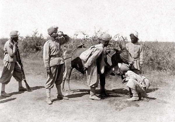 India - soldiers getting water, bheestie water carrier