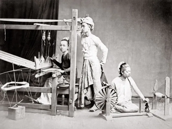 Framed Print : India - weaving material and spinning thread, prob. Burma Framed Print : India - weaving material and spinning thread, prob. Burma