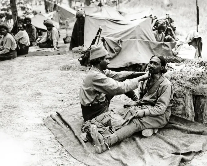 Framed Print : Indian barber at work, Western Front, WW1 Framed Print : Indian barber at work, Western Front, WW1