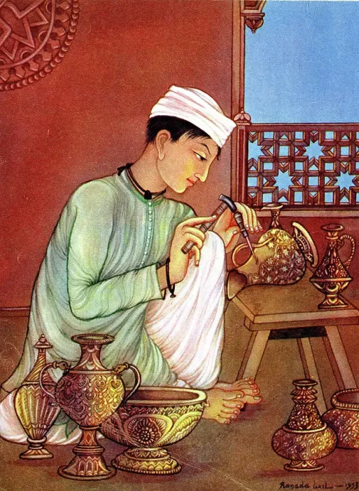 Framed Print : Indian Brassworker painted by Ranada Ukil Framed Print : Indian Brassworker painted by Ranada Ukil
