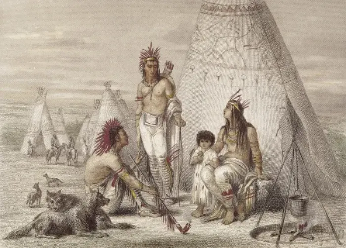 Framed Print : Indian camp. Etching. Private Collection Framed Print : Indian camp. Etching. Private Collection