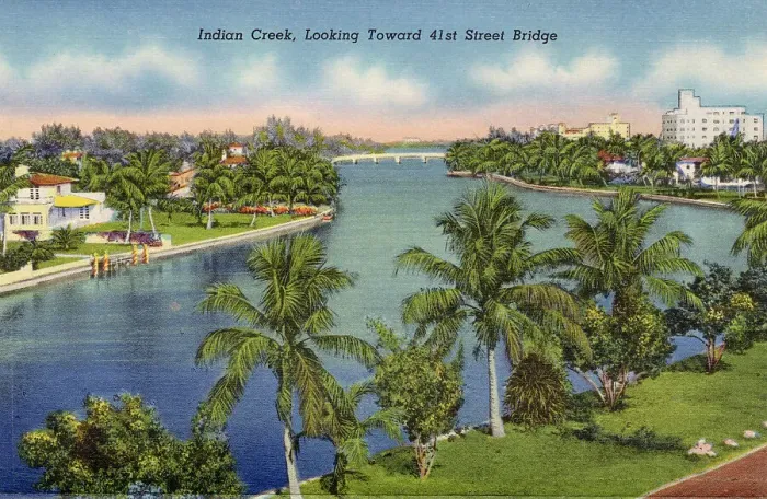 Framed Print : Indian Creek, looking towards 41st Street Bridge, Miami Beach, Florida, USA Date: 1941 Framed Print : Indian Creek, looking towards 41st Street Bridge, Miami Beach, Florida, USA Date: 1941