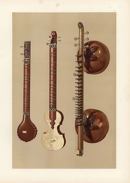 Indian sitars and a vina with large soundboxes