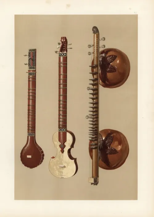 Framed Print : Indian sitars and a vina with large soundboxes Framed Print : Indian sitars and a vina with large soundboxes
