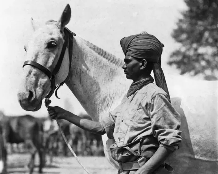 Framed Print : Indian soldier with horse, Western Front, WW1 Framed Print : Indian soldier with horse, Western Front, WW1