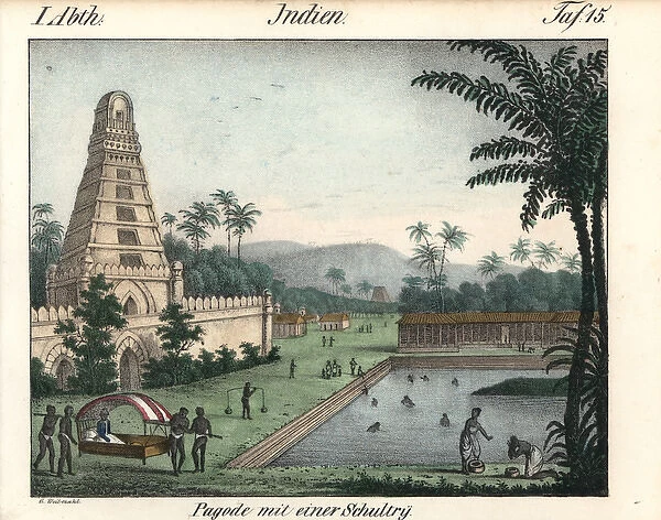Indian temple with a water garden