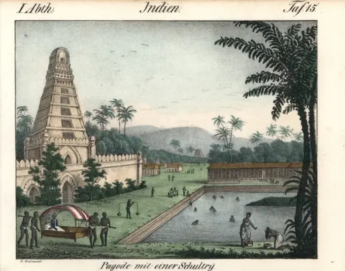 Framed Print : Indian temple with a water garden Framed Print : Indian temple with a water garden