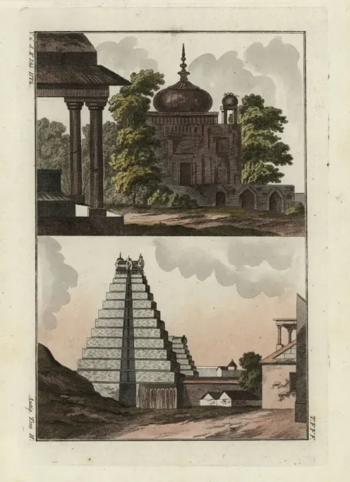 Framed Print : Indian tomb with dome and Indian stepped pagoda Framed Print : Indian tomb with dome and Indian stepped pagoda