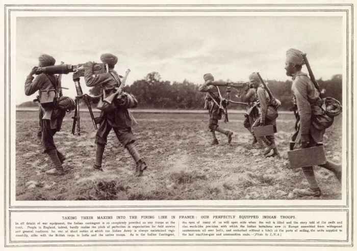 Framed Print : Indian troops take their Maxim machine guns into the firing line on the Western Front in Framed Print : Indian troops take their Maxim machine guns into the firing line on the Western Front in
