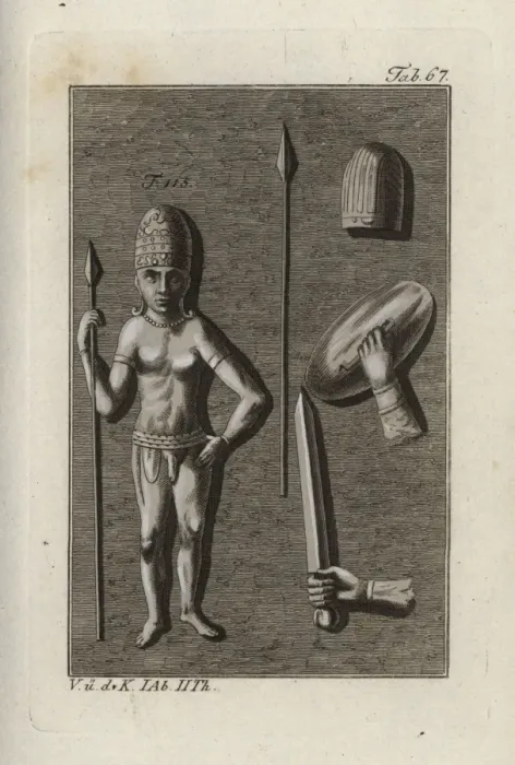 Framed Print : Indian warrior with spear, sword, shield Framed Print : Indian warrior with spear, sword, shield