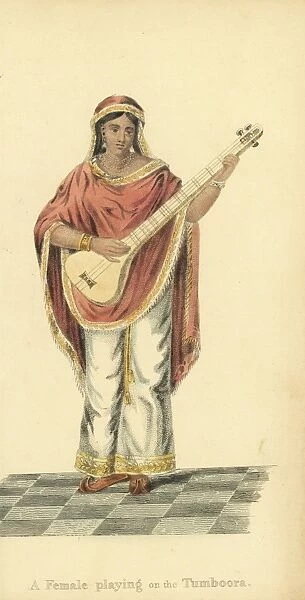 Indian woman playing the tumboora (guitar)