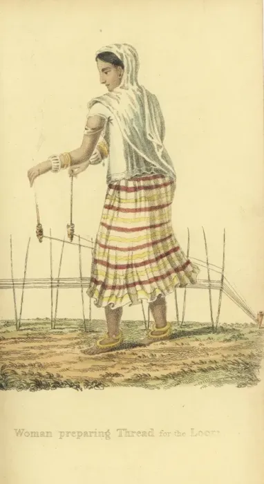 Framed Print : Indian woman preparing thread for the loom Framed Print : Indian woman preparing thread for the loom
