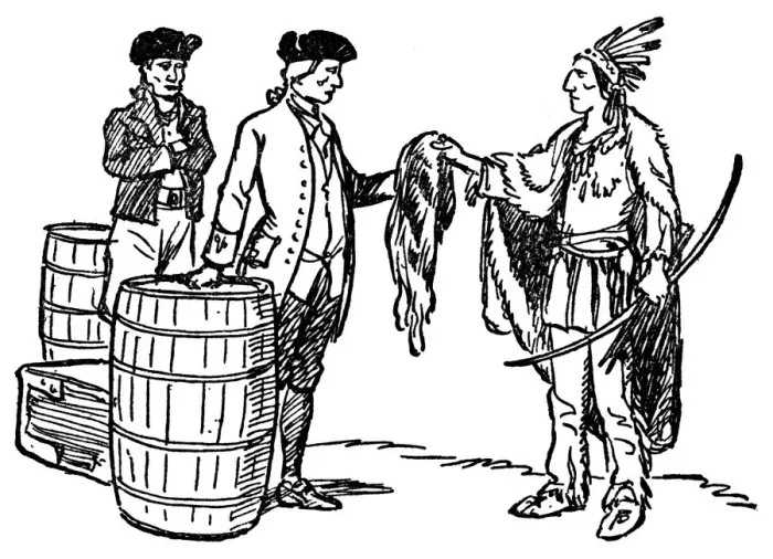 Framed Print : An indigenous Indian sellings furs to Americans Framed Print : An indigenous Indian sellings furs to Americans