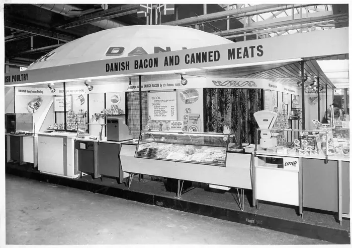 Framed Print : Indoor market stall for Danish Bacon and canned meats Framed Print : Indoor market stall for Danish Bacon and canned meats