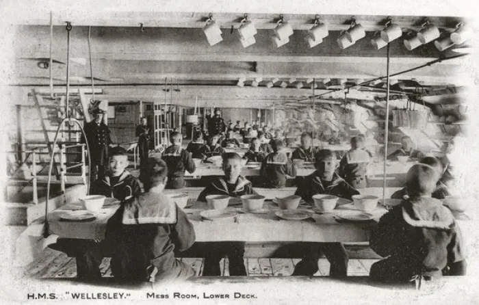 Framed Print : Industrial School Training Ship HMS Wellesley - Mess Room Framed Print : Industrial School Training Ship HMS Wellesley - Mess Room