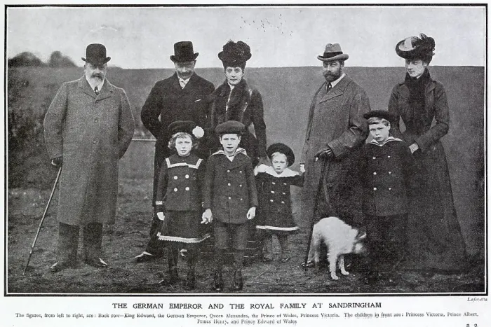 Framed Print : Informal photograph of Wilhelm II, the German Emperor with Edward VII and Queen Alexandra and family at Sandringham. Date: 1902 Framed Print : Informal photograph of Wilhelm II, the German Emperor with Edward VII and Queen Alexandra and family at Sandringham. Date: 1902