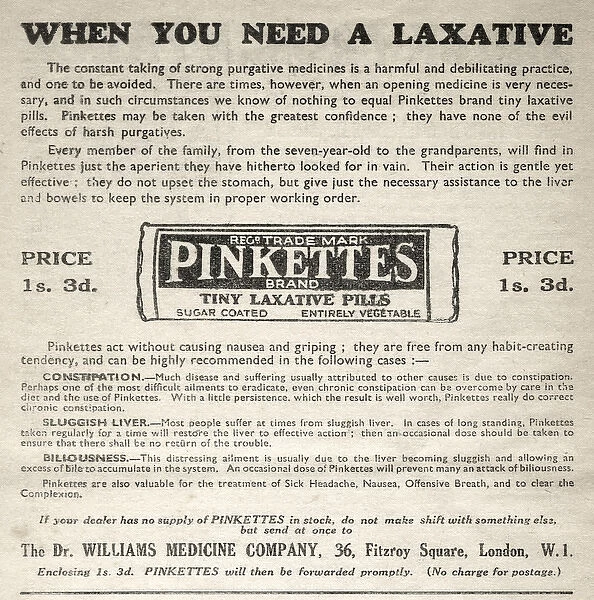 Information leaflet, Dr Williams Pinkettes, laxative pills