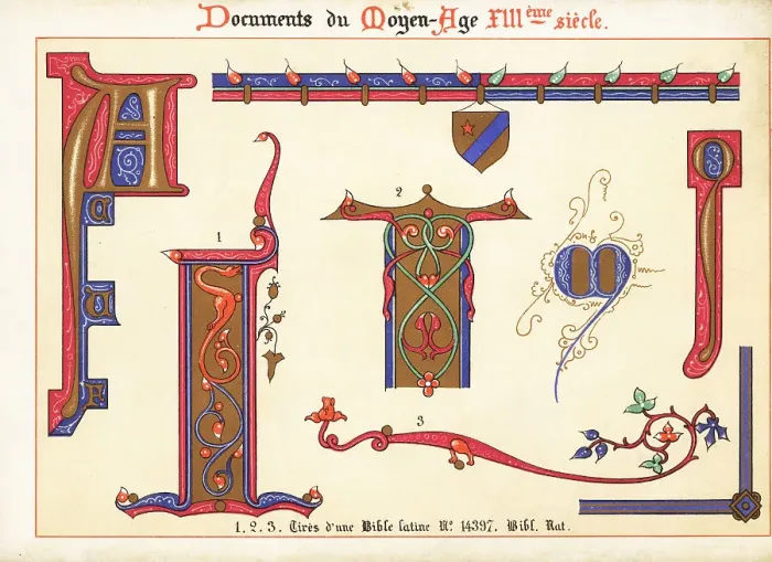 Framed Print : Initial A, border and other elements with coat of arms from a 13 Framed Print : Initial A, border and other elements with coat of arms from a 13