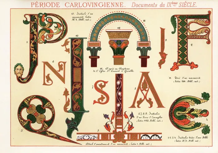 Framed Print : Initial letters, borders, frames and capitals from documents of Framed Print : Initial letters, borders, frames and capitals from documents of