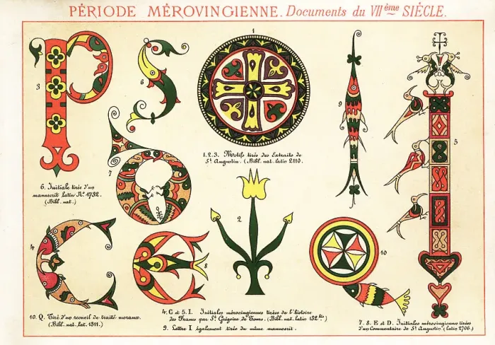 Framed Print : Initial letters and fleurons from documents of the Merovingian d Framed Print : Initial letters and fleurons from documents of the Merovingian d