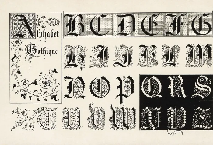 Framed Print : Initial letters from a Gothic alphabet