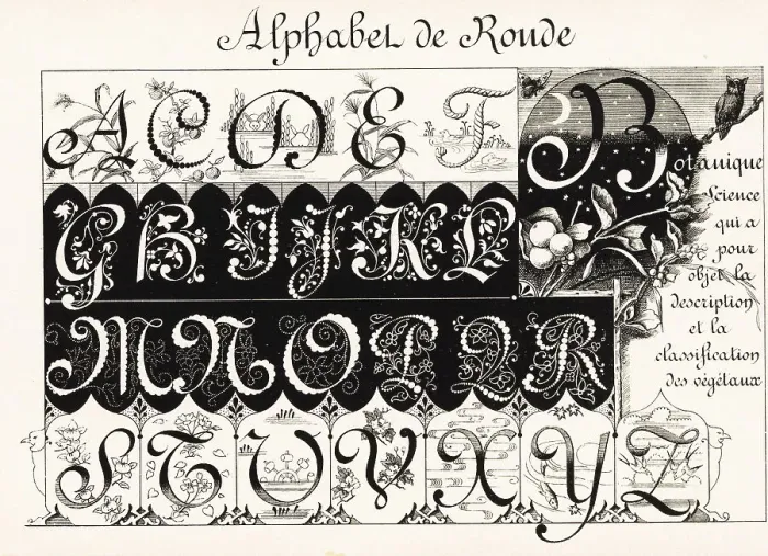 Framed Print : Initial letters in the Ronde (Round) script decorated with garla Framed Print : Initial letters in the Ronde (Round) script decorated with garla
