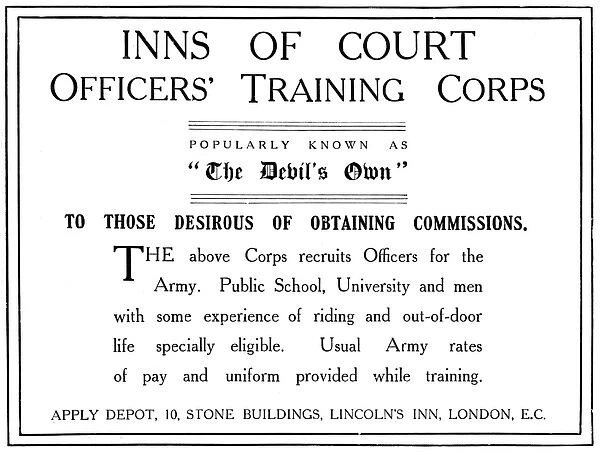Inns of Court OTC advertisement, WW1