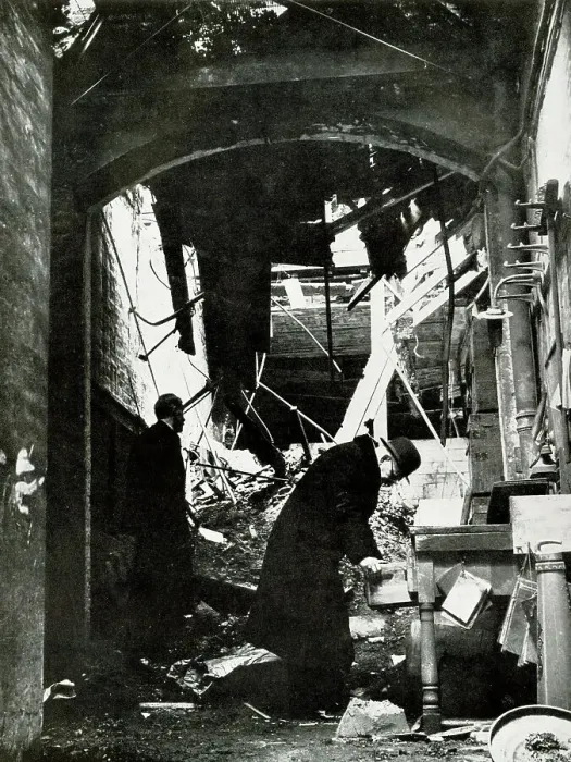 Framed Print : Inspecting Blitz bomb damage, Christie's Auctioneers, WW2 Framed Print : Inspecting Blitz bomb damage, Christie's Auctioneers, WW2