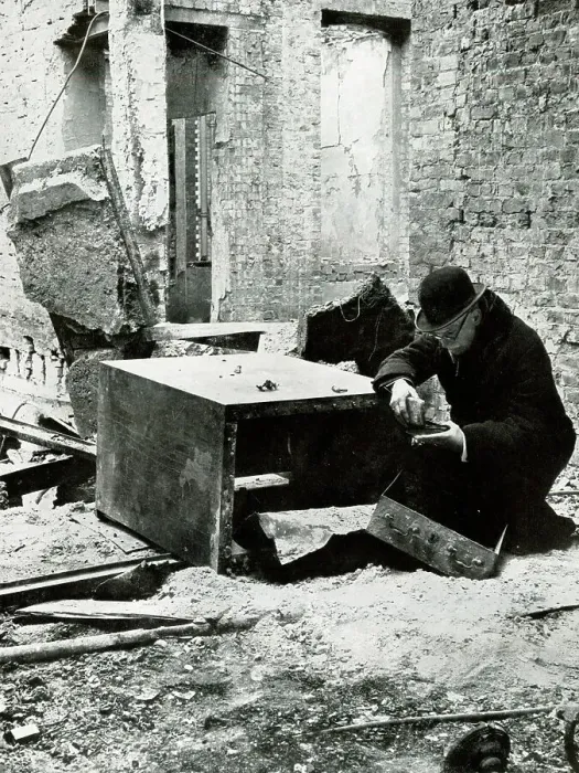 Framed Print : Inspecting Blitz bomb damage, Christie's Auctioneers, WW2 Framed Print : Inspecting Blitz bomb damage, Christie's Auctioneers, WW2