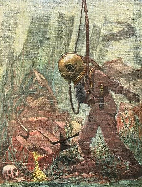 Inspecting a Wreck. Diver inspecting a wreck Date: 1893