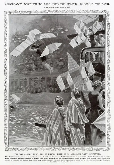 Framed Print : Inspired by the current aviation mania, a new water sport is invented - the aim, to glide across a swimming pool with the aid of a kite. Date: 1909 Framed Print : Inspired by the current aviation mania, a new water sport is invented - the aim, to glide across a swimming pool with the aid of a kite. Date: 1909