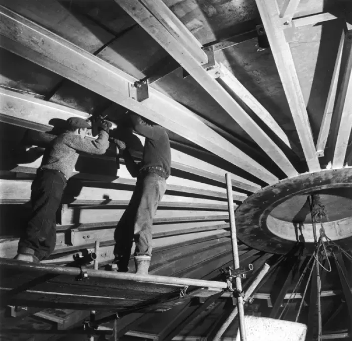 Framed Print : Installation of the roof for a liquid methane tank Framed Print : Installation of the roof for a liquid methane tank