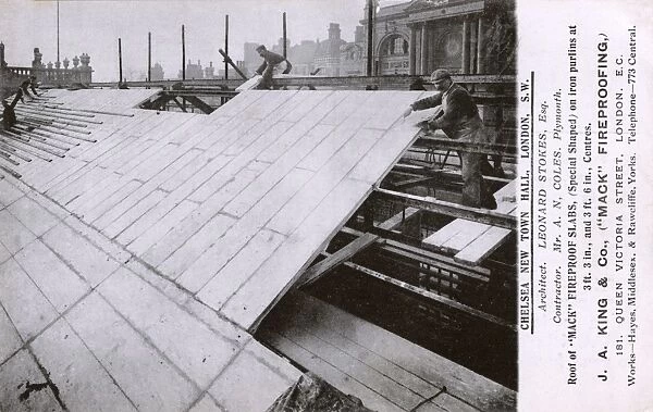 Installing Fireproof slabs on the roof of Chelsea Town Hall