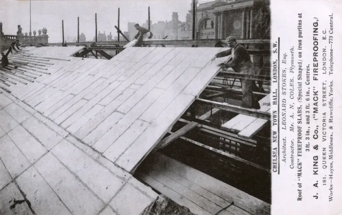 Framed Print : Installing Fireproof slabs on the roof of Chelsea Town Hall Framed Print : Installing Fireproof slabs on the roof of Chelsea Town Hall