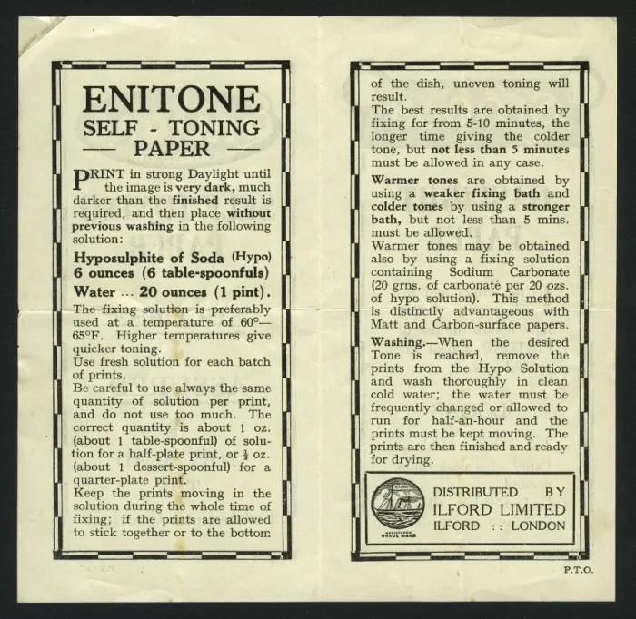Framed Print : Instruction leaflet for Enitone self-toning paper Framed Print : Instruction leaflet for Enitone self-toning paper