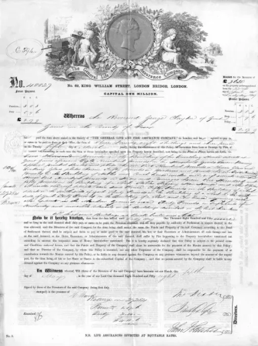 Framed Print : Insurance Policy 1858 Framed Print : Insurance Policy 1858