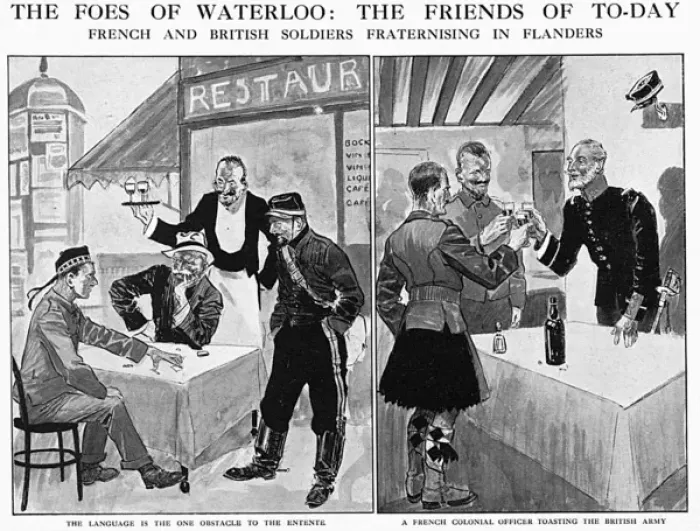 Framed Print : Inter-Allied Fraternisation - British and French in Flanders Framed Print : Inter-Allied Fraternisation - British and French in Flanders